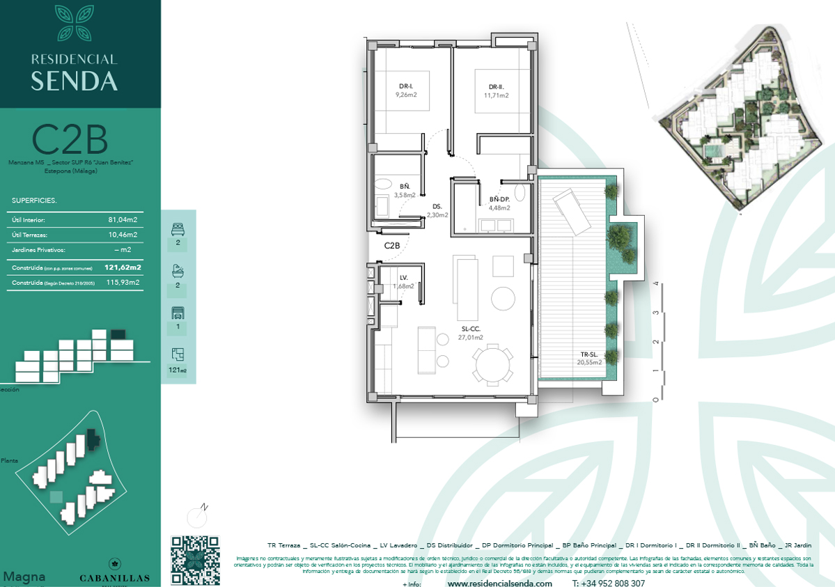 Residencial SENDA, imagen que representa el diseño del plano C2B de un ático de 2 dormitorios